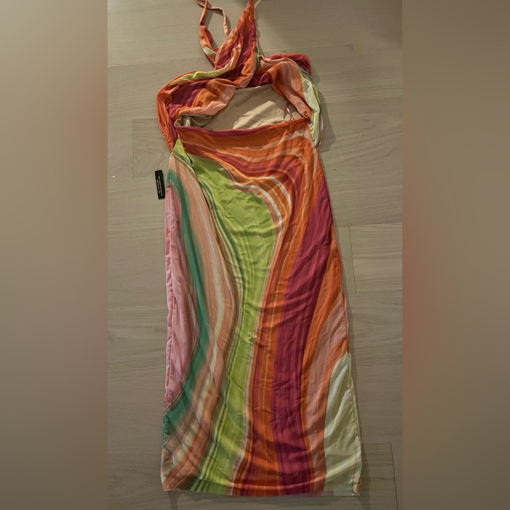 AFRM Tana Midi Dress in Abstract Spring Wave